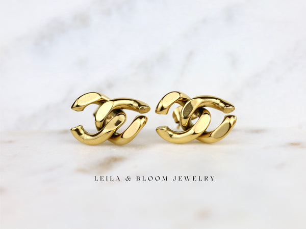 Curb Chain Statement Stud Earrings