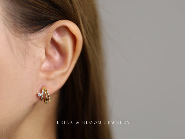 Triple Band Pave Screw Back Studs