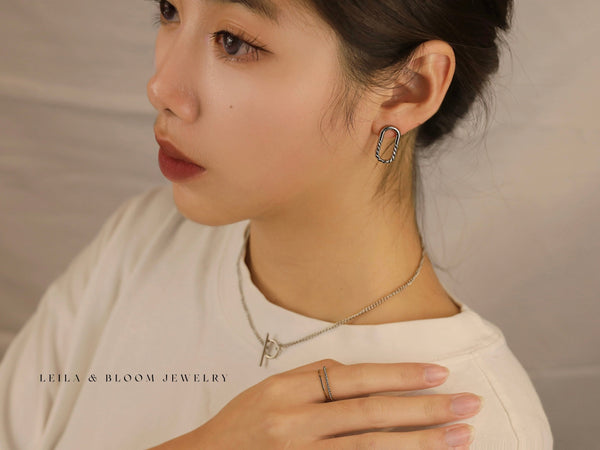 Tall Oval Gold Stud Earrings
