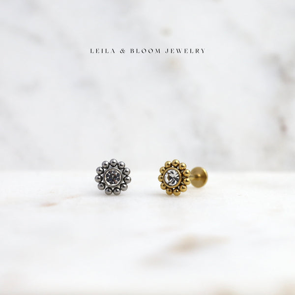 Flower Flat Back Stud Earring | 18G