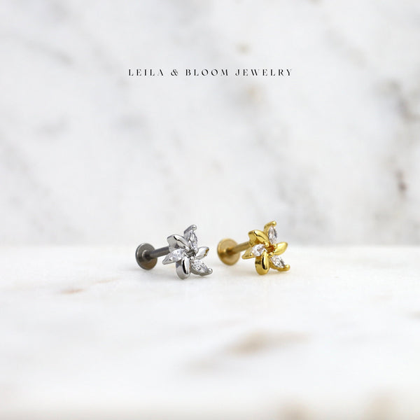 Marquise Flat Back Stud Earring | 18G