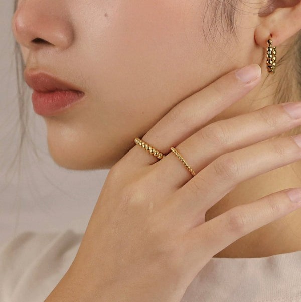 Beaded Gold Stacking Ring Band