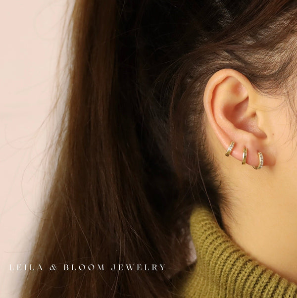 Pave Huggie Hoop Earrings | Gold & Silver