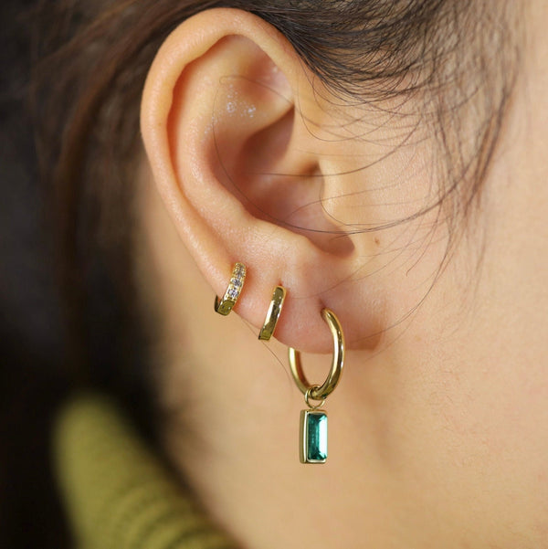 Emerald Dangle Hoop Earrings