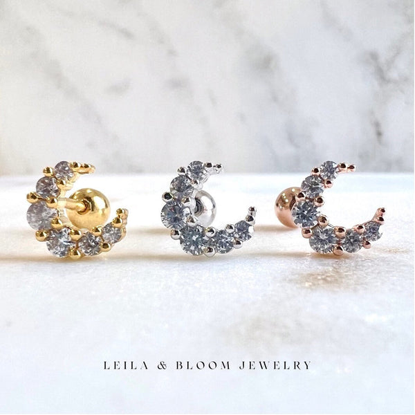 Moon Crest Celestial Screw Back Studs