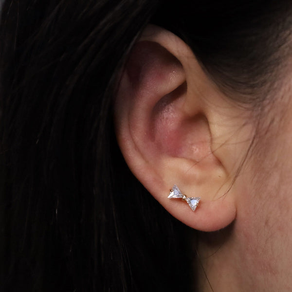 Bow Tie CZ Screw Back Stud Earrings