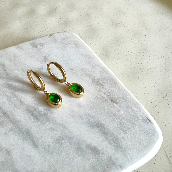 Emerald Green Dangle Hoop Earrings