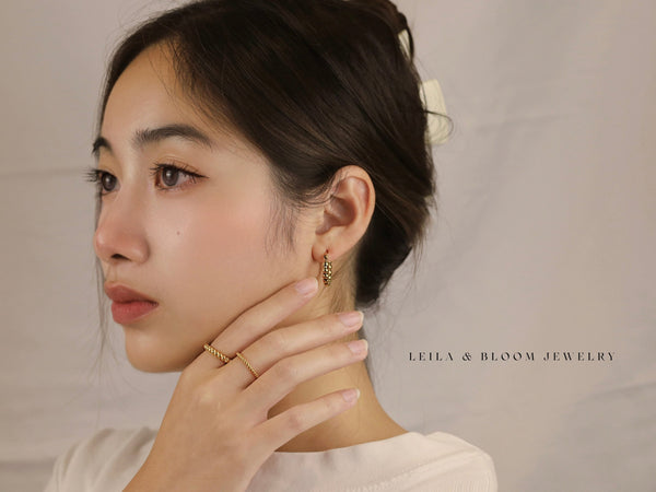 Beaded Gold Hoop Earrings