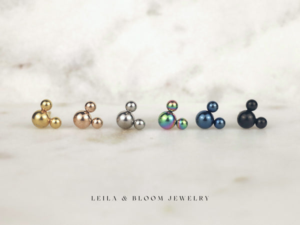 Triple Sphere Cluster Stud Earrings