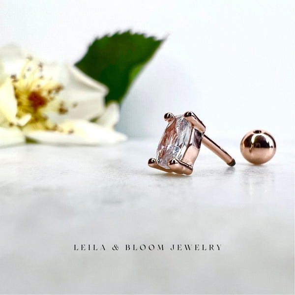 Oval CZ Screw Back Stud Earrings