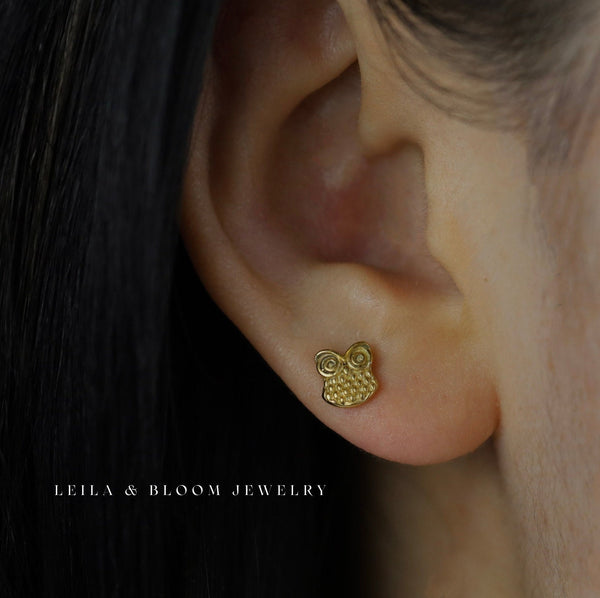 Owl Flat Back Stud Earring | 18G