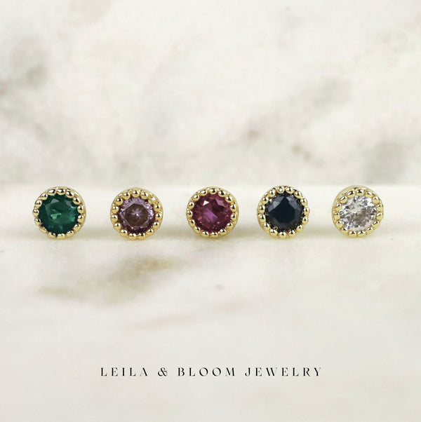 Round Gemstone Screw Back Studs