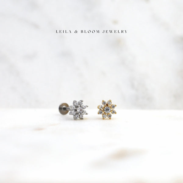 Floral Flat Back Stud Earring | 18G