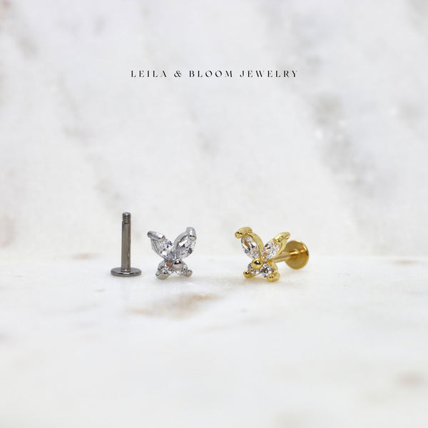 Butterfly Flat Back Stud Earring | 18G