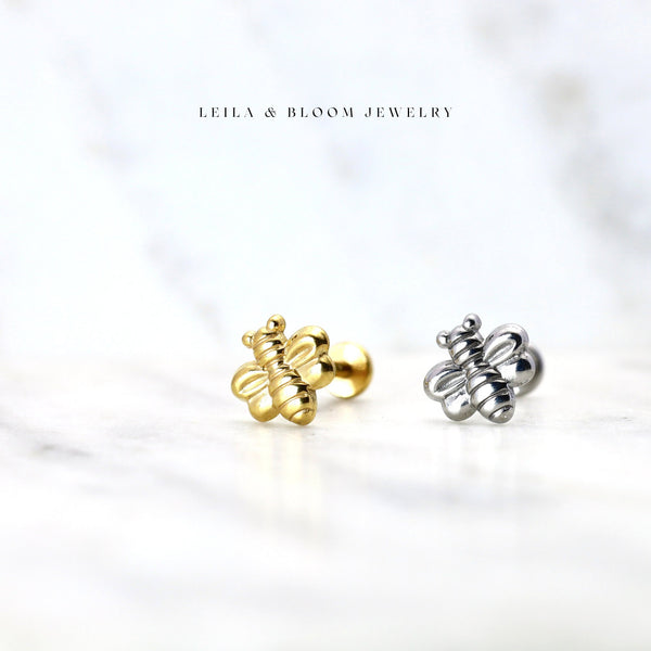 Bee Flat Back Stud Earring | 16G