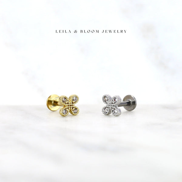 4 Leaf Clover Flat Back Stud | 18G